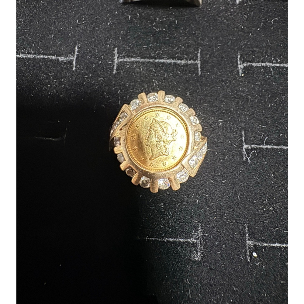 1852 22k gold coin custom made 14k gold diamond ring